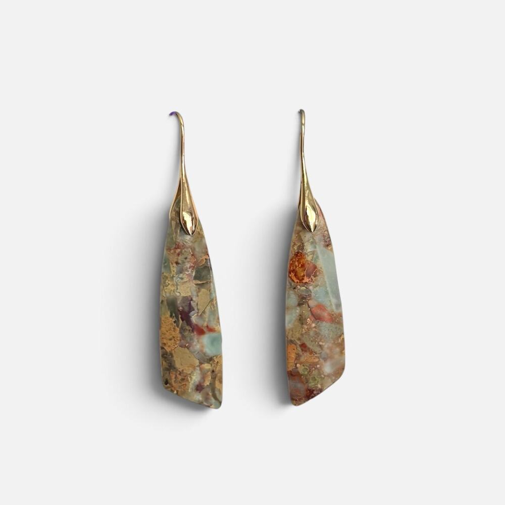 Gold Natural Stone Geometric Drop Earrings